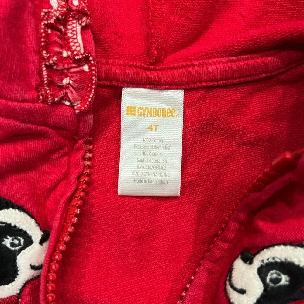 Gymboree Girls Red Boston Terrier Puppy Zip Up Hoodie Sweatshirt 4T Cotton